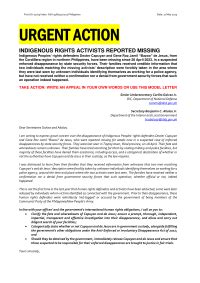 Philippines: Indigenous rights activists reported missing: Dexter .